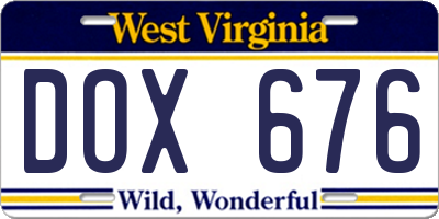 WV license plate DOX676