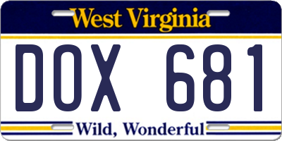 WV license plate DOX681