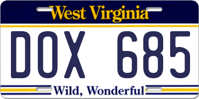 WV license plate DOX685