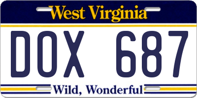 WV license plate DOX687