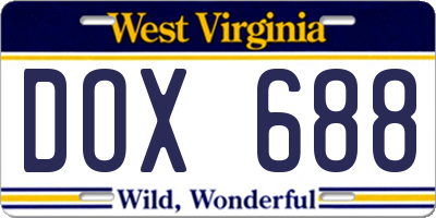WV license plate DOX688