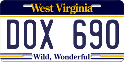 WV license plate DOX690