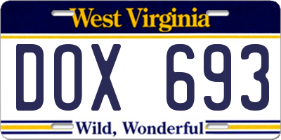 WV license plate DOX693