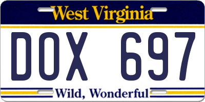 WV license plate DOX697