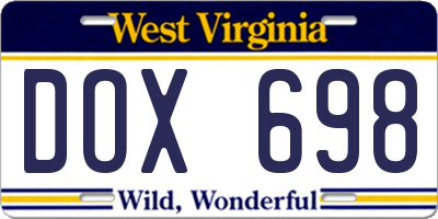 WV license plate DOX698