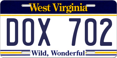 WV license plate DOX702