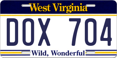 WV license plate DOX704