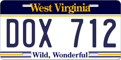 WV license plate DOX712