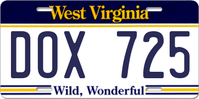 WV license plate DOX725