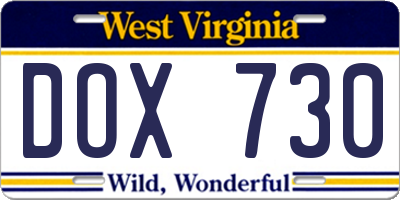 WV license plate DOX730