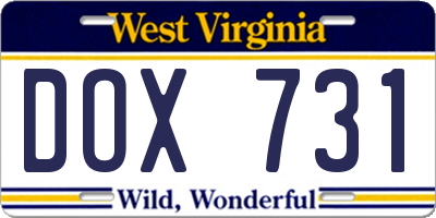 WV license plate DOX731