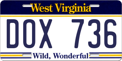 WV license plate DOX736