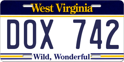 WV license plate DOX742