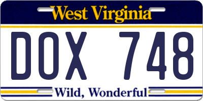 WV license plate DOX748