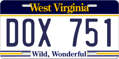 WV license plate DOX751