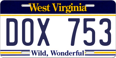 WV license plate DOX753