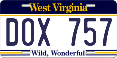 WV license plate DOX757