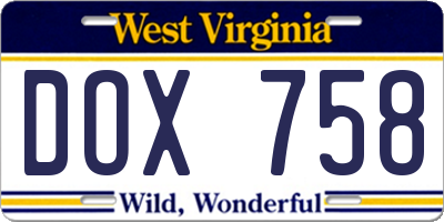 WV license plate DOX758