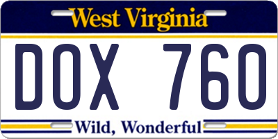 WV license plate DOX760