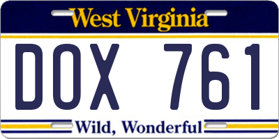 WV license plate DOX761