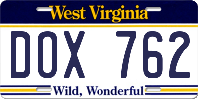 WV license plate DOX762