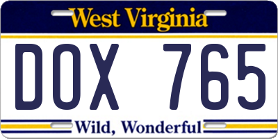 WV license plate DOX765