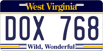 WV license plate DOX768