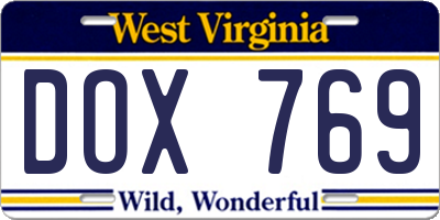 WV license plate DOX769