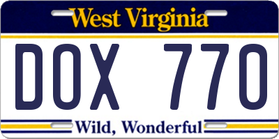 WV license plate DOX770