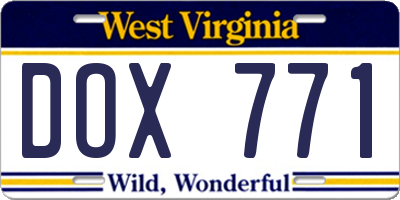 WV license plate DOX771