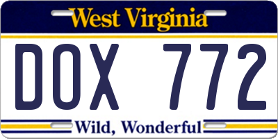 WV license plate DOX772