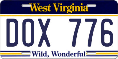 WV license plate DOX776