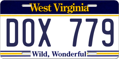 WV license plate DOX779