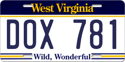 WV license plate DOX781