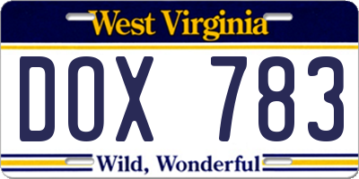 WV license plate DOX783