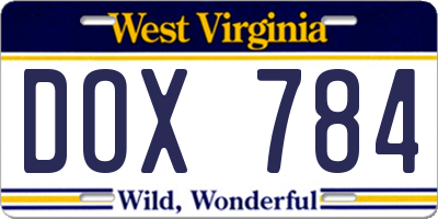 WV license plate DOX784