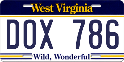 WV license plate DOX786