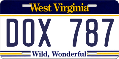 WV license plate DOX787