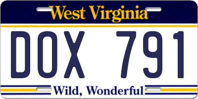 WV license plate DOX791