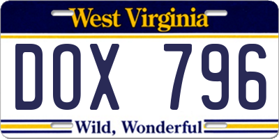 WV license plate DOX796