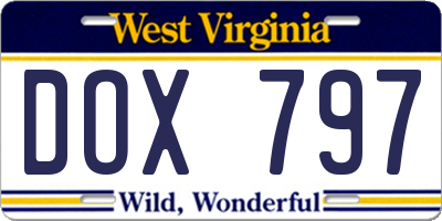 WV license plate DOX797