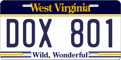 WV license plate DOX801