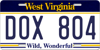 WV license plate DOX804