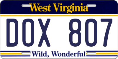 WV license plate DOX807