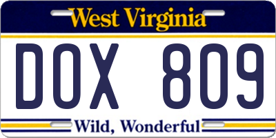 WV license plate DOX809