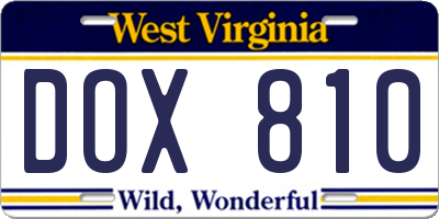 WV license plate DOX810
