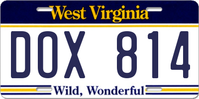 WV license plate DOX814