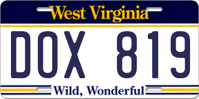 WV license plate DOX819