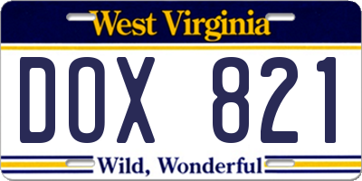 WV license plate DOX821