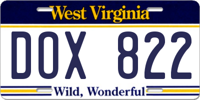 WV license plate DOX822